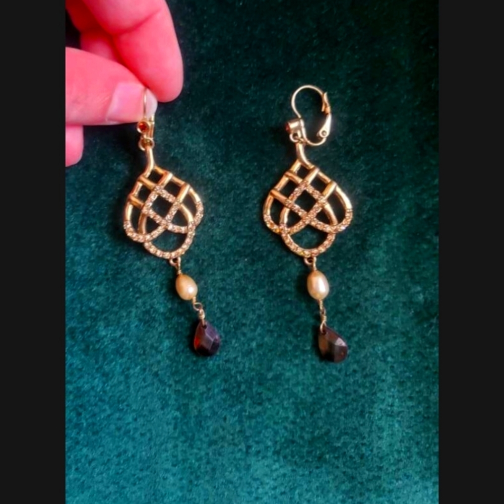 Brass tone chandelier earrings